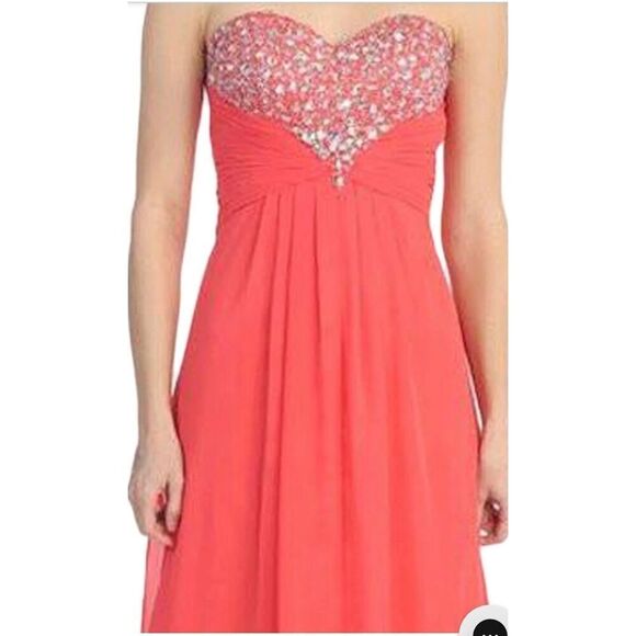 Eureka strapless bright coral embellished gown size XS - Picture 1 of 7